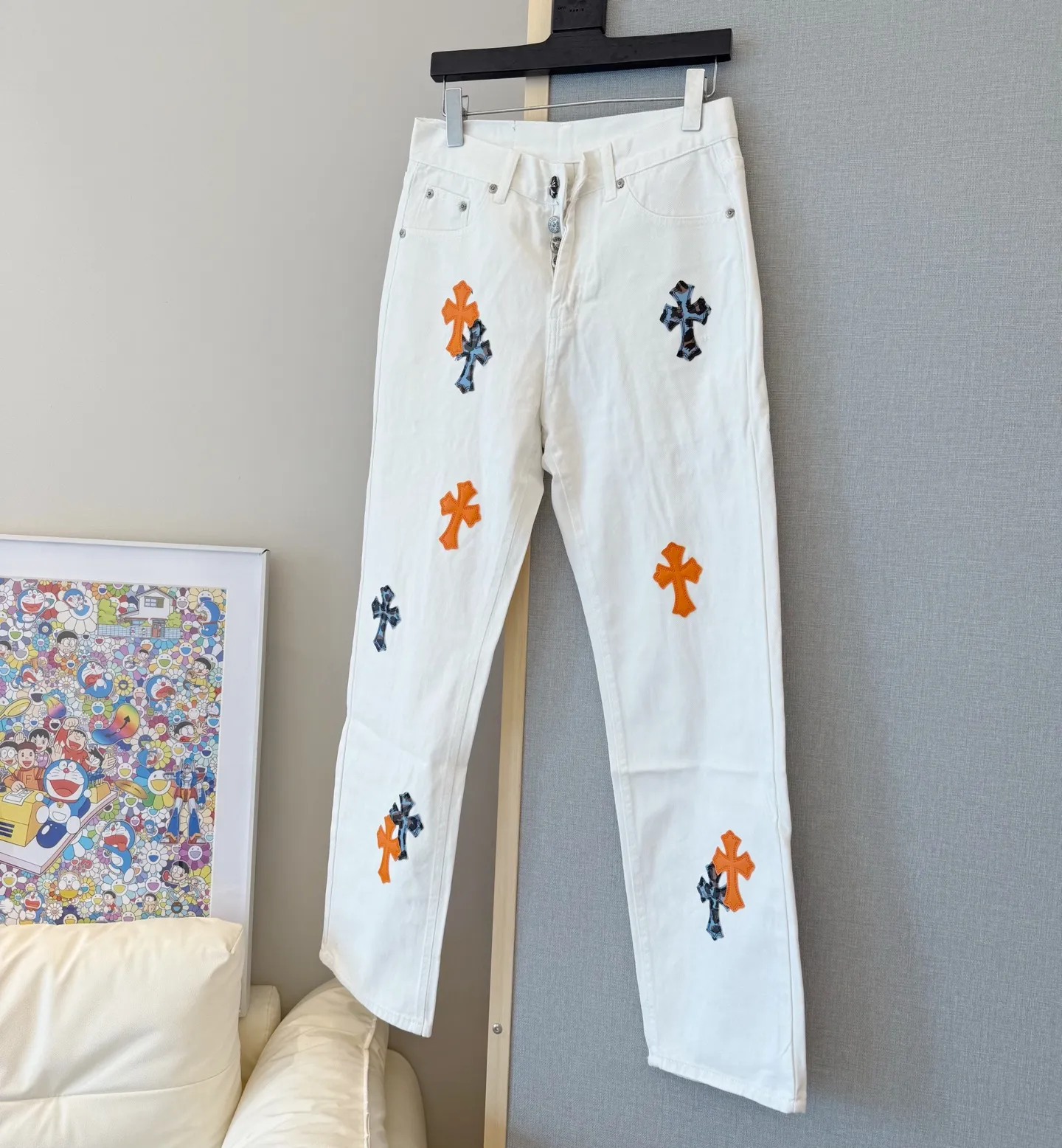 P240 model number: D330 Chrome Hearts Chrome Hearts straight casual white leather jeans SIZE #28-34